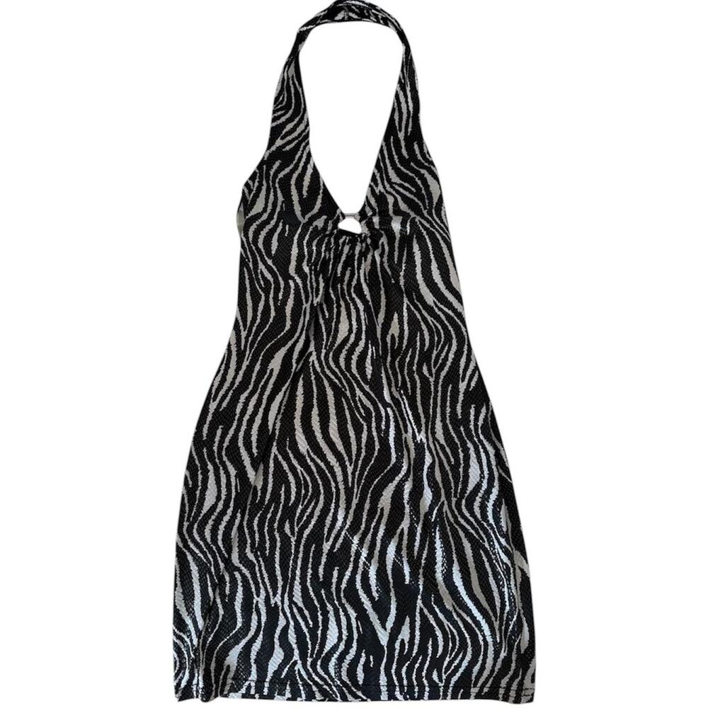 Urban black and white zebra print halter dress